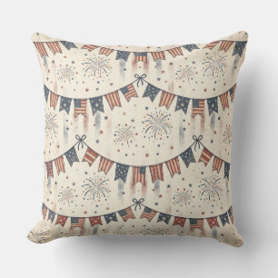 Patriotic Bunting & Fireworks Americana Decor Cushion