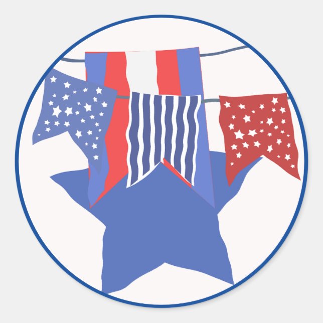 Patriotic Buntings and Star Classic Round Sticker (Front)