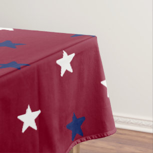 Patriotic burgundy white navy blue stars holiday tablecloth