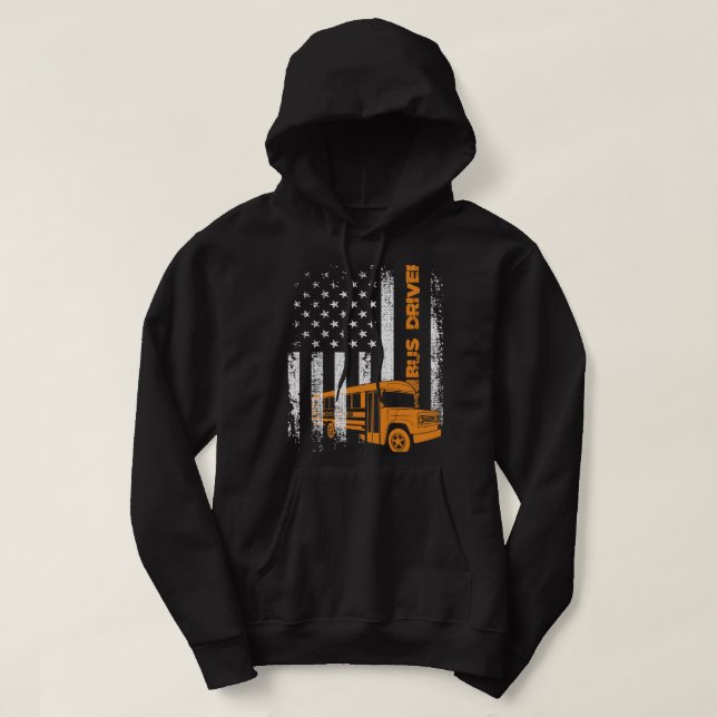 Patriotic Bus Driver USA American Flag School Bus  Hoodie (Design Front)