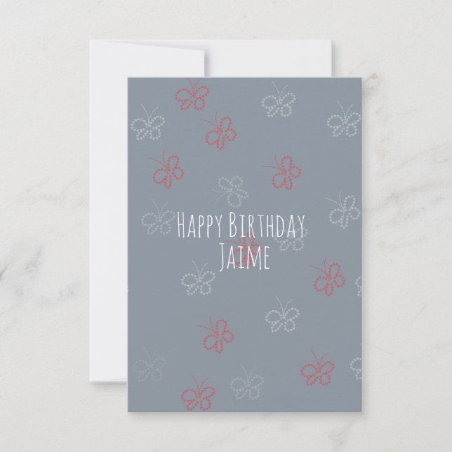 Patriotic Butterflies Birthday Party Grey Card (Front)