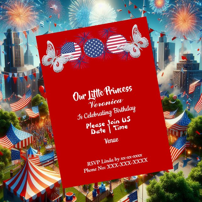 Patriotic Butterfly American Flag Birthday Party Invitation (Patriotic Butterfly American Flag Birthday Party Invitation)