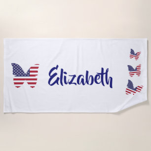 Patriotic Butterfly American Flag USA Butterflies Beach Towel