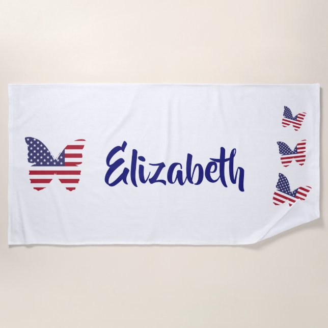 Patriotic Butterfly American Flag USA Butterflies Beach Towel (Front)
