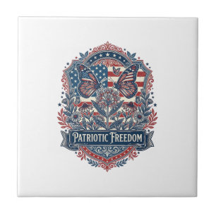 Patriotic Butterfly Garden Vector Graphic Tee_1 Ceramic Tile