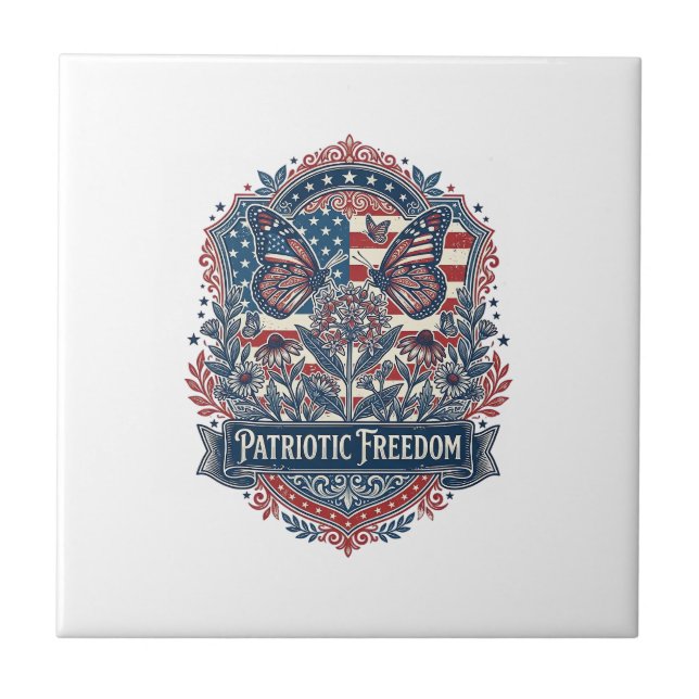 Patriotic Butterfly Garden Vector Graphic Tee_1 Ceramic Tile (Front)