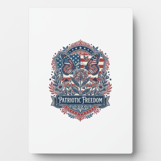 Patriotic Butterfly Garden Vector Graphic Tee_1 Plaque (Front)