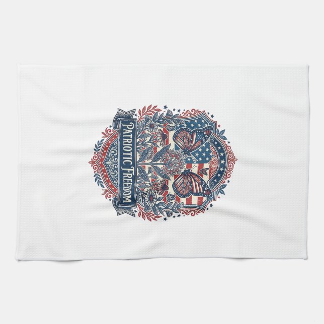 Patriotic Butterfly Garden Vector Graphic Tee_1 Tea Towel (Horizontal)