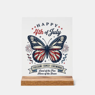 Patriotic Butterfly Happy 4th of July Shirt Design Acrylic Sign