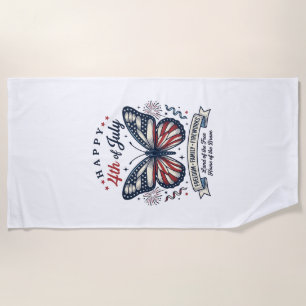 Patriotic Butterfly Happy 4th of July Shirt Design Beach Towel