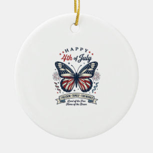 Patriotic Butterfly Happy 4th of July Shirt Design Ceramic Ornament