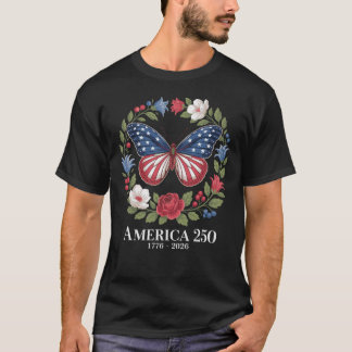 Patriotic Butterfly USA Floral 4th of July T-Shirt