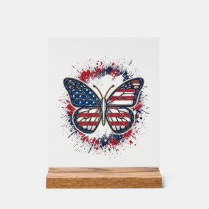 Patriotic Butterfly Vintage Engraving Vector Desig Acrylic Sign
