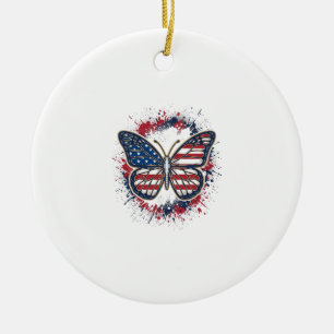 Patriotic Butterfly Vintage Engraving Vector Desig Ceramic Ornament