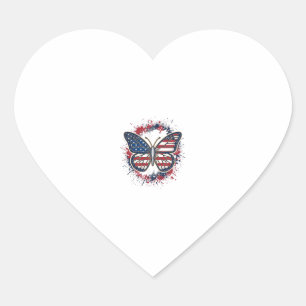 Patriotic Butterfly Vintage Engraving Vector Desig Heart Sticker