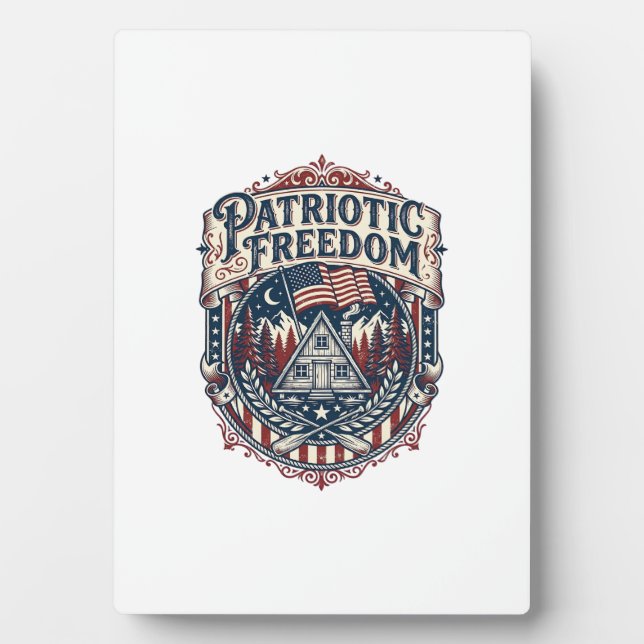 Patriotic Cabin Weekend Vector Graphic Tee_1 Plaque (Front)