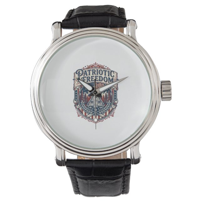 Patriotic Cabin Weekend Vector Graphic Tee_1 Watch (Front)
