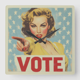 Patriotic Call to Action: Vote! Square Wall Clock
