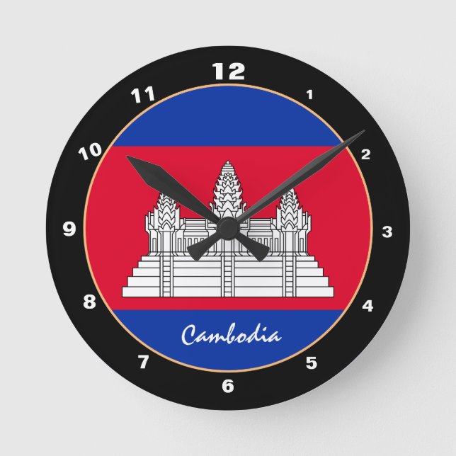 Patriotic Cambodia Flag, Cambodia Home / design Round Clock (Front)