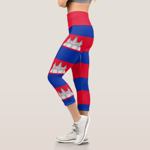 Patriotic Cambodia Flag Capri Leggings
