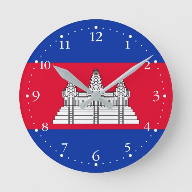 Patriotic Cambodia Flag Round Clock (Front)