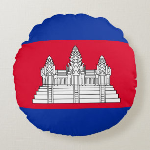 Patriotic Cambodia Flag Round Pillow