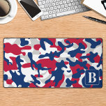 Patriotic Camo Personalised Monogram Camouflage Desk Mat<br><div class="desc">Introducing our camo desk mat, perfect for adding a touch of military-inspired style to your home office or gaming setup. The red white and blue camouflage design brings a rugged yet sophisticated look to your workspace. This extra large mouse pad is the perfect office accessory, providing a smooth surface for...</div>