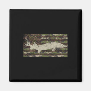 Patriotic Camo Us Flag Sturgeon Fishing  Magnet