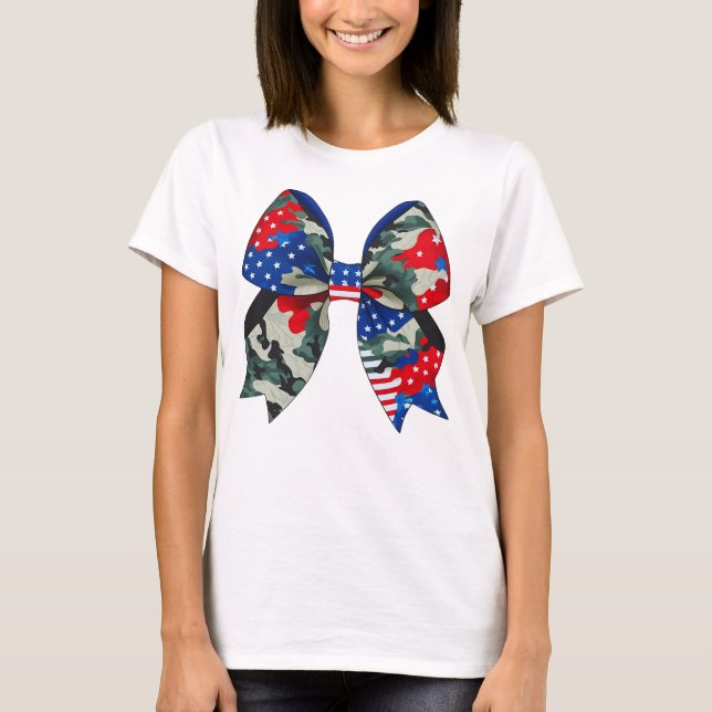 Patriotic Camouflage Bow Design - Stars and Stripe T-Shirt (Front)