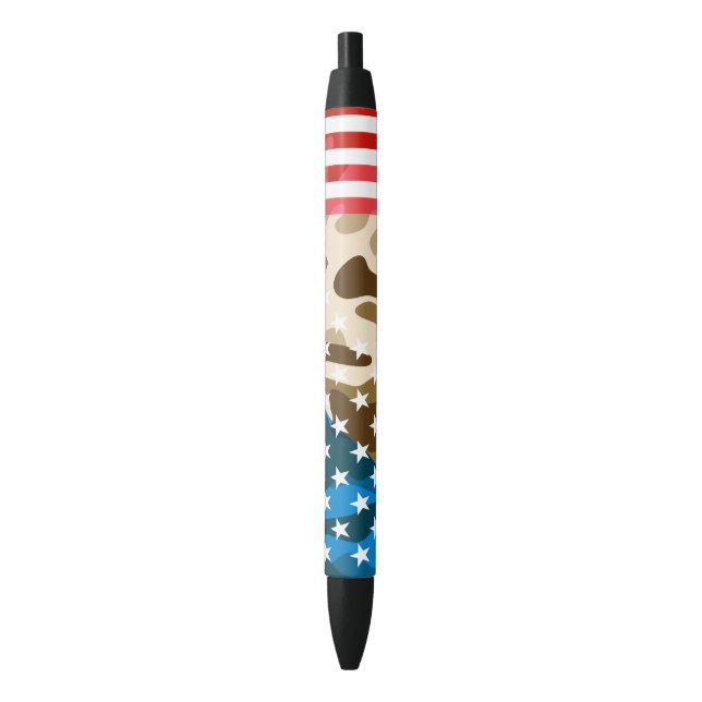 Patriotic camouflage pattern black ink pen (Front Vertical)