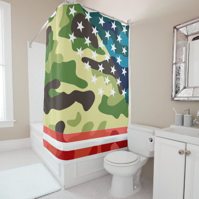 Patriotic camouflage pattern shower curtain (In Situ)
