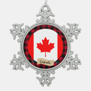 Patriotic Canada, buffalo plaid, Canadian Flag Snowflake Pewter Christmas Ornament