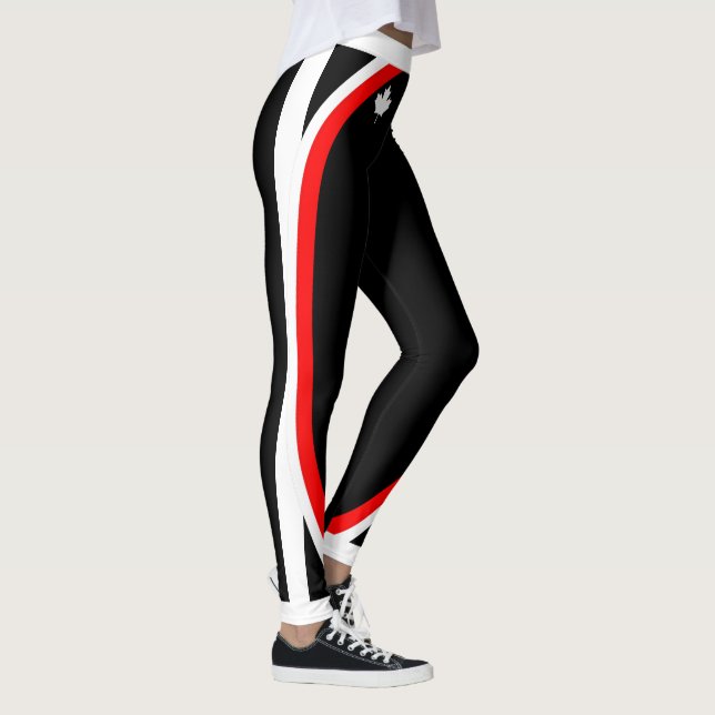 Patriotic Canada Maple with Name and Side Stripes Leggings (Right)