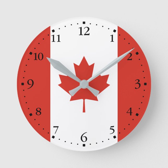 Patriotic Canadian Flag Round Clock (Front)
