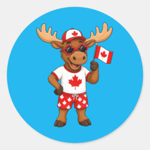 Patriotic Canadian Moose Maple Leaf Fun Classic Round Sticker