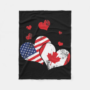 Patriotic Canadian Usa Flag America Lover Hearts C Fleece Blanket