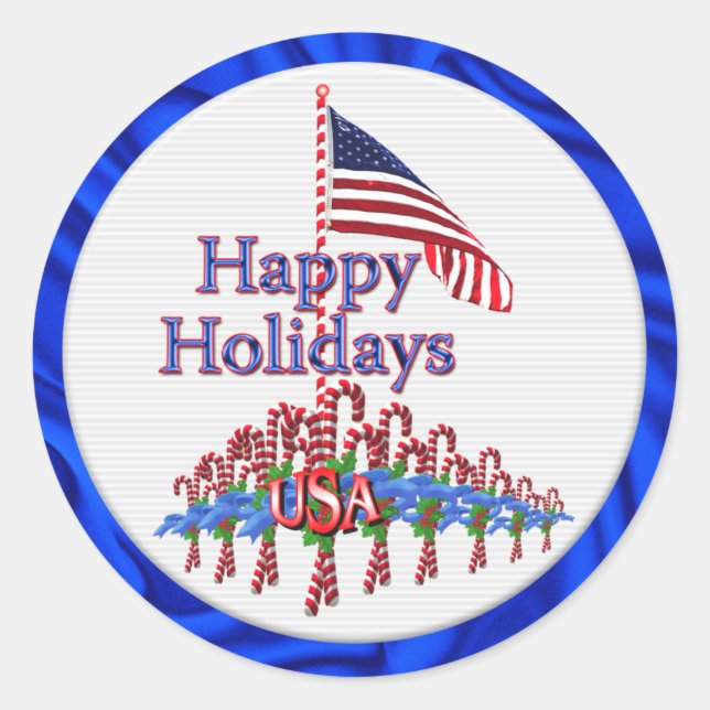 Patriotic Candy Canes Christmas Classic Round Sticker (Front)