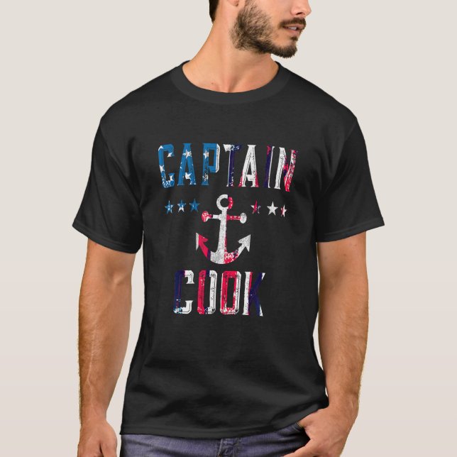Patriotic Captain Cook Vintage US Flag 4th of July T-Shirt (Front)