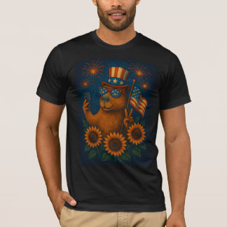 Patriotic Capybara 4th of July Fireworks Funny USA T-Shirt