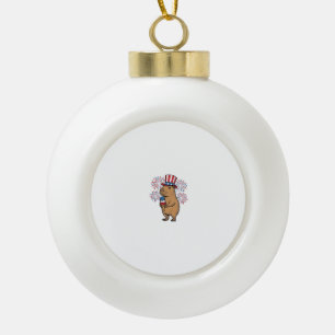 Patriotic Capybara Ice Cream Fireworks Shirt Desig Ceramic Ball Christmas Ornament