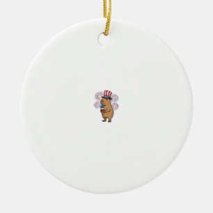 Patriotic Capybara Ice Cream Fireworks Shirt Desig Ceramic Ornament