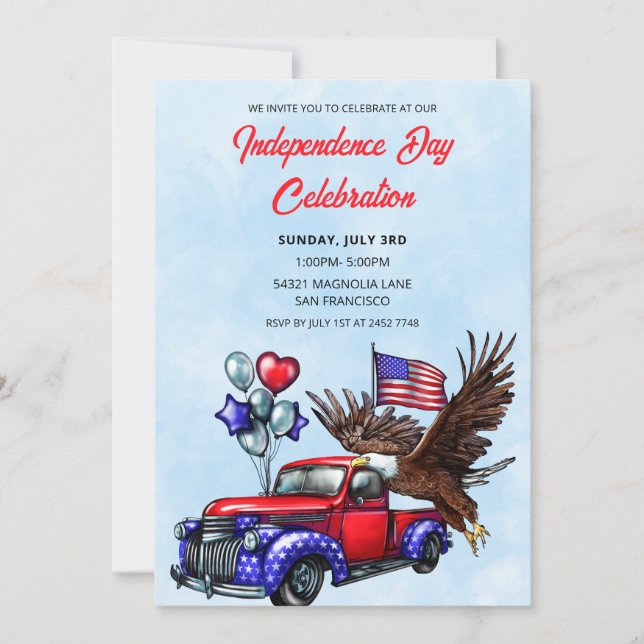 Patriotic Car and Eagle 4th Of July Invitations (Front)