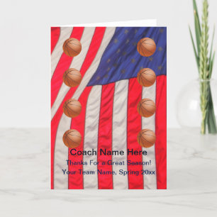 Patriotic Card for Basketball Coach, Blank Inside