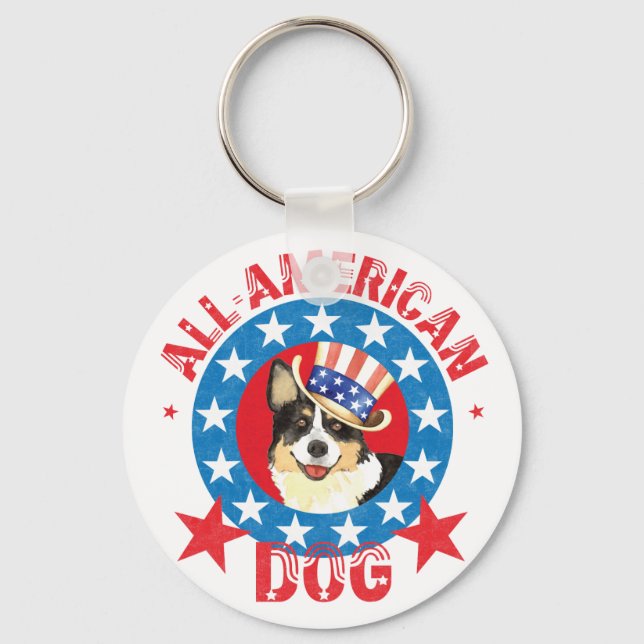 Patriotic Cardigan Welsh Corgi Keychain (Front)