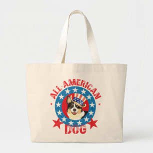 Patriotic Cardigan Welsh Corgi Large Tote Bag