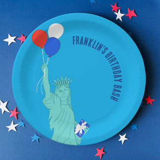 Patriotic Cartoon Statue of Liberty Birthday Party Paper Plate