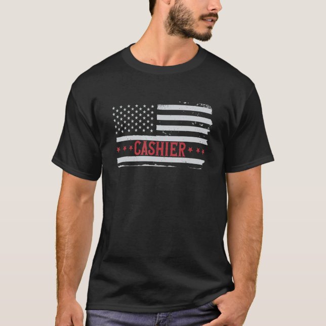 Patriotic Cashier USA Flag Retailer Retail Manager T-Shirt (Front)