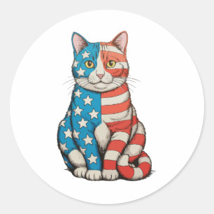 Patriotic Cat 4th Of July 250th Anniversary Classic Round Sticker