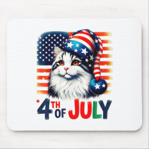 Patriotic Cat 4th Of July American Flag Funny Usa Mouse Pad