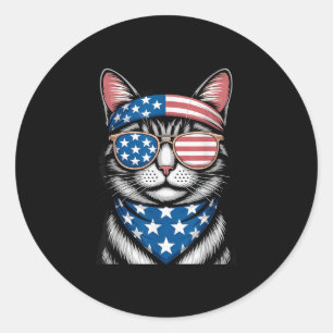 Patriotic Cat 4th Of July American Flag Mullet Cat Classic Round Sticker